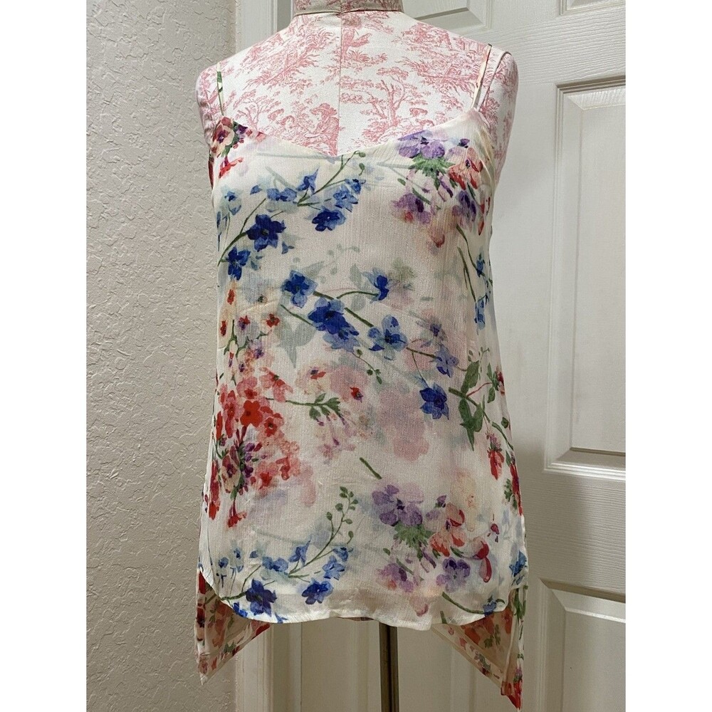 Theory 100% Silk Floral Blouse Camisole Sz S Watercolor High Low Cami Textured